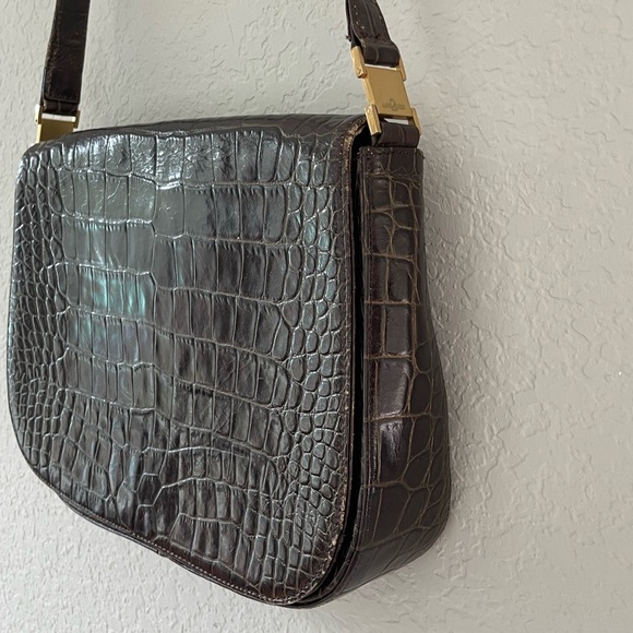 Vintage Anne Klein II Vintage Croc-Embossed Leather Shoulder Bag Handbag - Picture 6 of 10